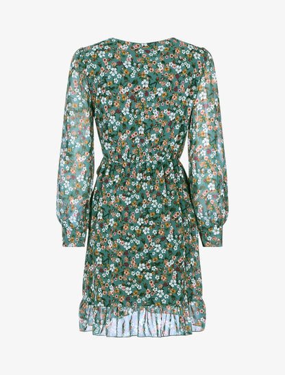 Robe volantée à manches ajourées - Vert - 2