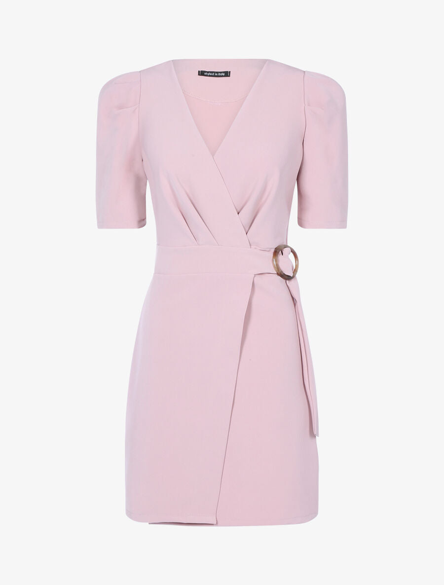 Robe portefeuille à manches gigot - Rose - 1