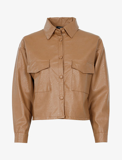 Veste boutonnée en simili - Camel - 1