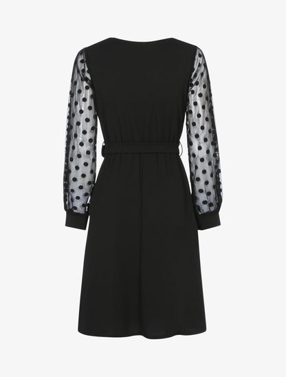 Robe fluide à manches transparentes à pois - Noir - 2