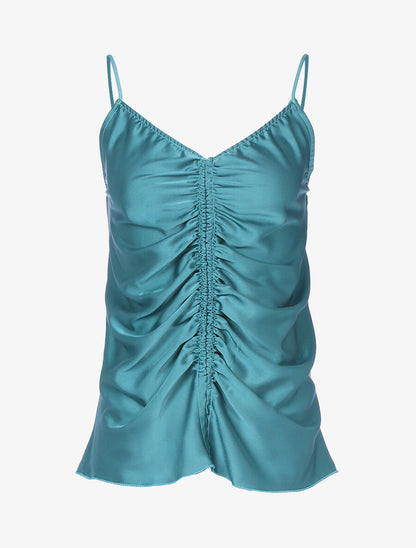Débardeur satiné à fronces - Turquoise - 1