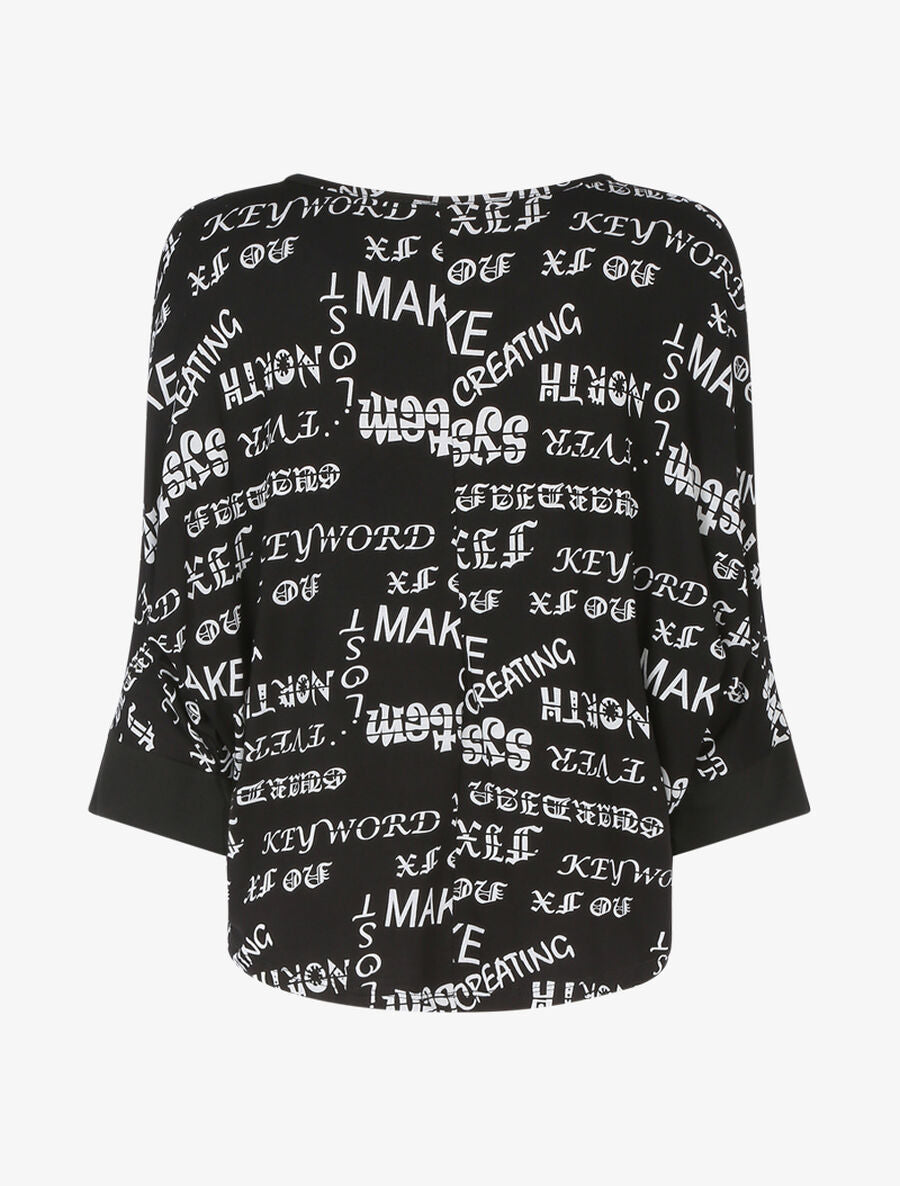 Top oversize chauve-souris imprimé texte - Noir - 2