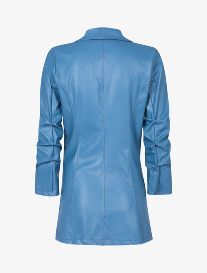 Veste ample en simili à manches froncées - Bleu - 2