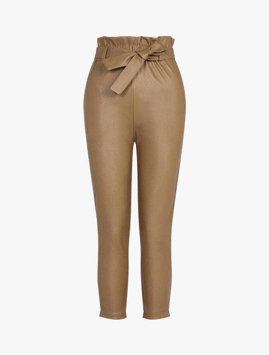 Pantalon 7/8 en simili - Camel - 1
