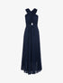 Robe longue gaufrée à bretelles croisées - Marine - 1