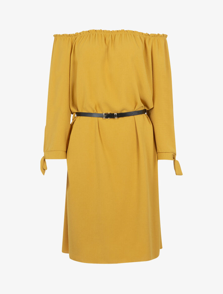 Robe fluide à col bardot - Jaune - 1