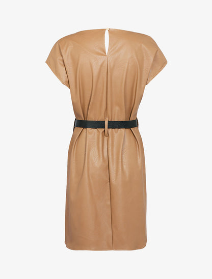 Robe coupe droite en simili - Camel - 2