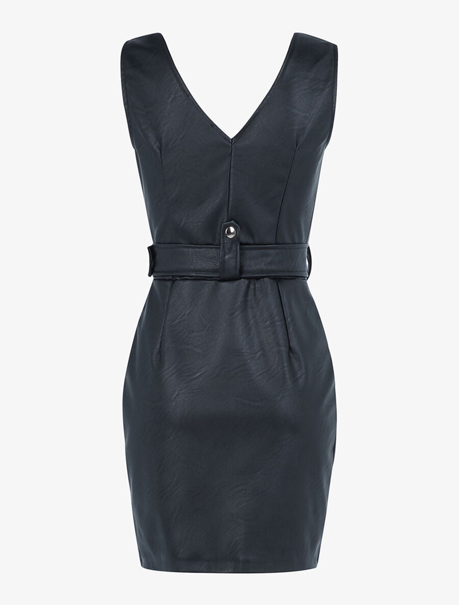 Robe ajustée en simili - Noir - 2