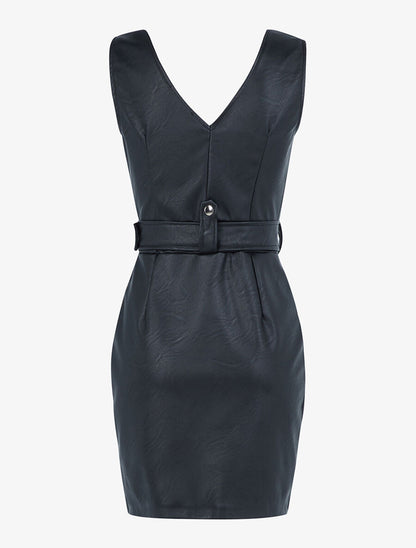 Robe ajustée en simili - Noir - 2