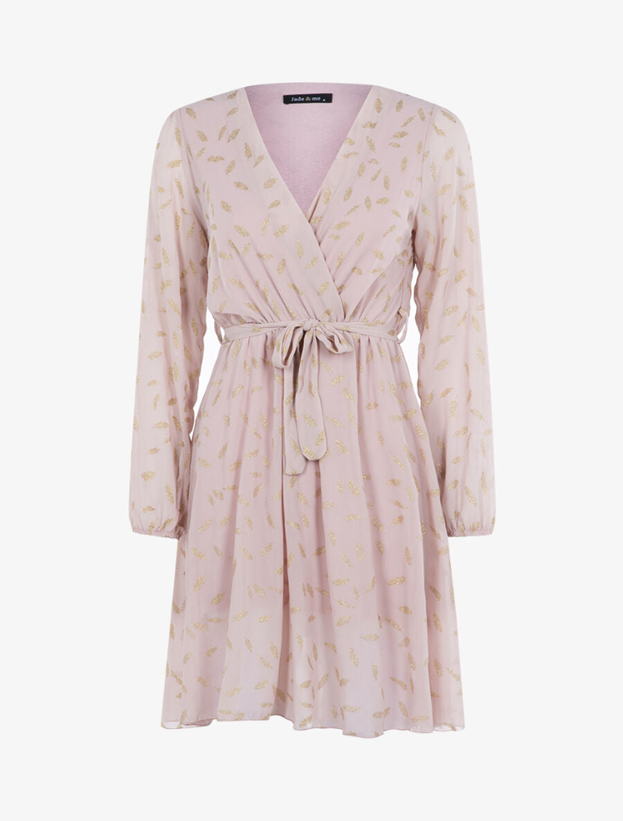 Robe à imprimé feuilles irisées - Rose - 1