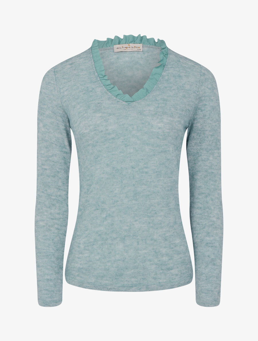 Pull à encolure volantée - Vert menthe - 1