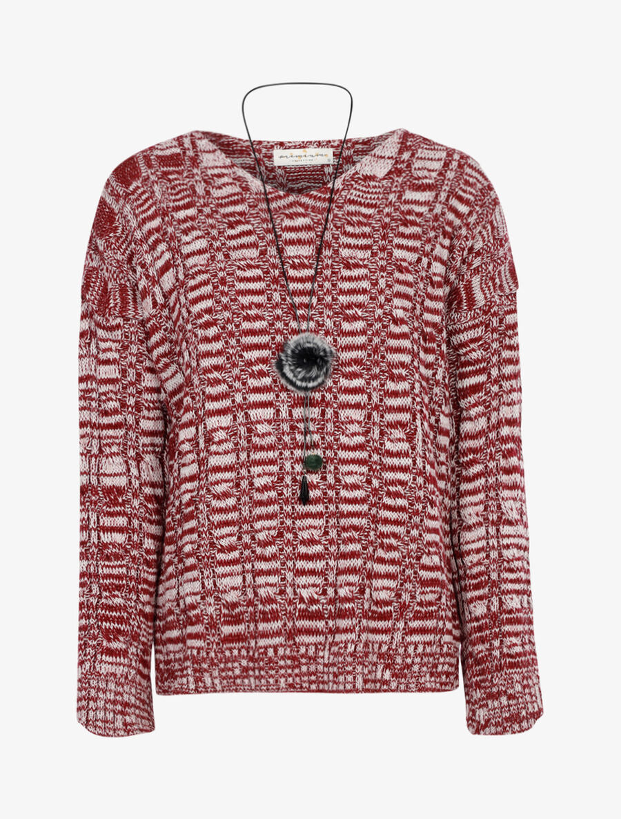 Pull droit en grosse maille moulinée - Rouge - 1