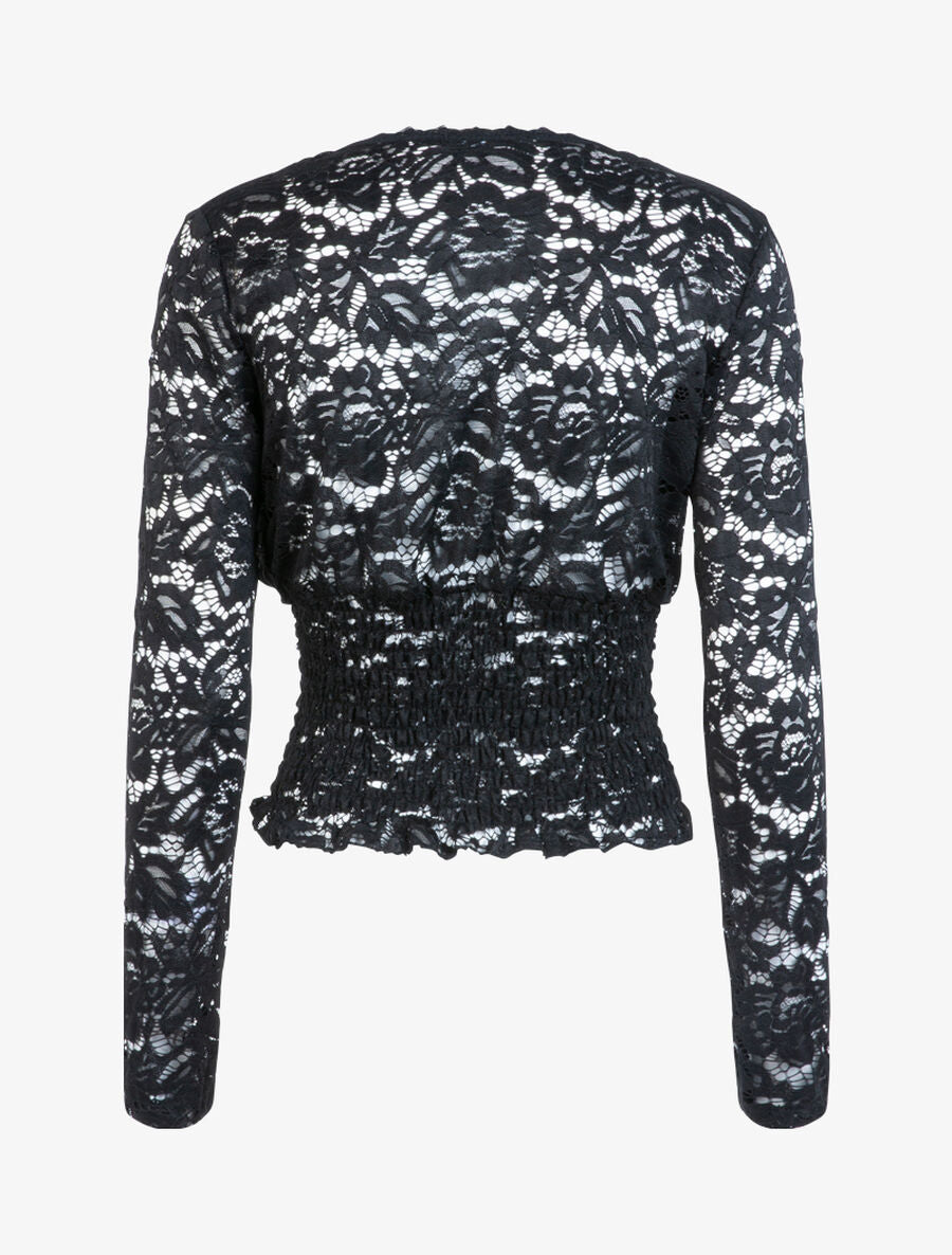 Crop top en dentelle festonnée - Noir - 2