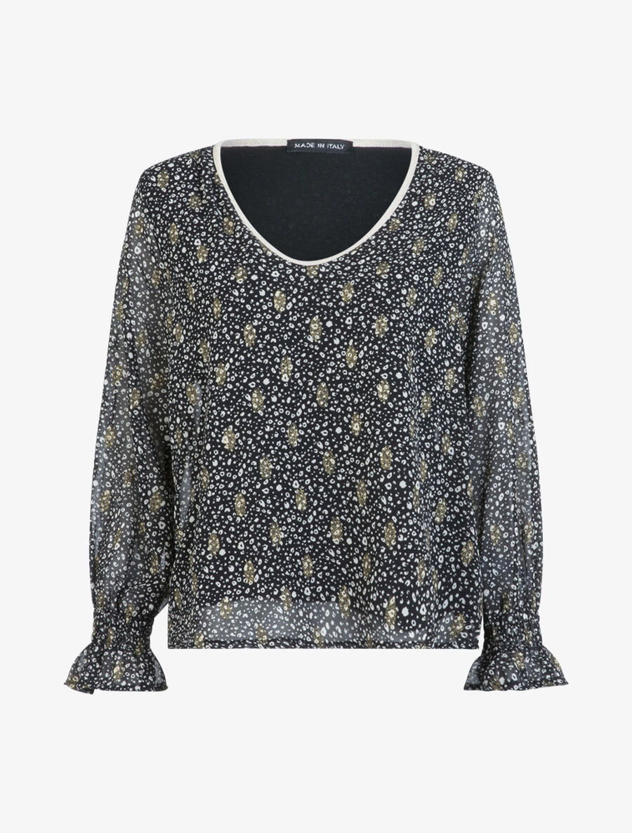 Blouse à imprimé tacheté et feuilles - Noir - 1