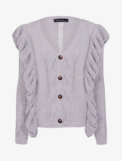 Gilet boutonné à bandes volantées - Gris clair - 1