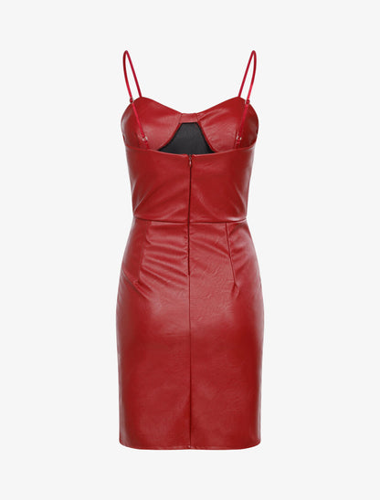 Robe en simili à buste à coutures - Bordeaux - 2