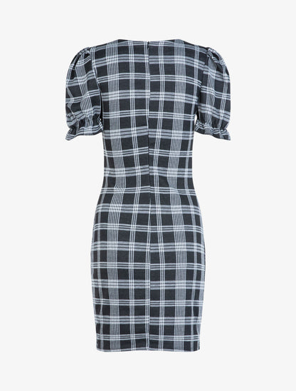 Robe fourreau à imprimé tartan - Noir - 2
