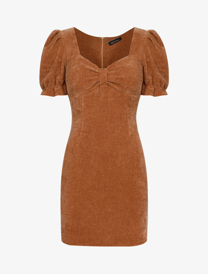 Robe fourreau en velours côtelé - Camel - 1