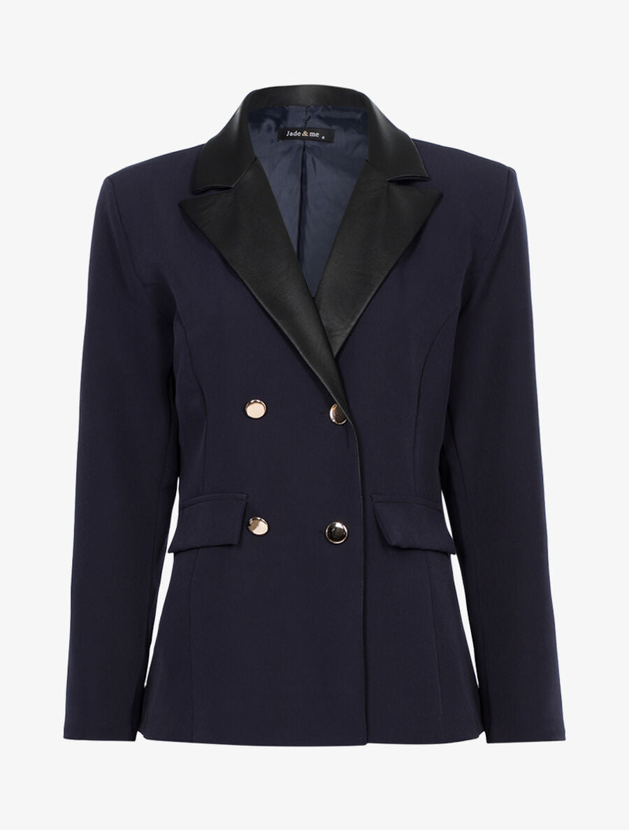 Veste croisée à encolure simili - Marine - 1
