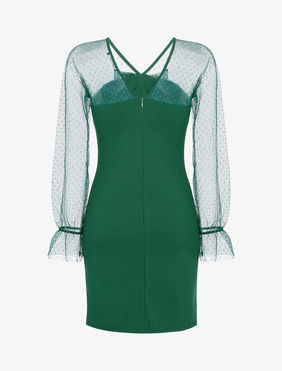 Robe à empiècement en tulle à pois - Vert - 2