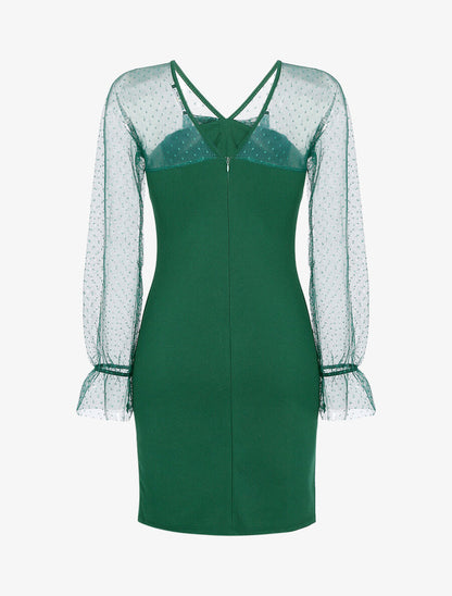 Robe à empiècement en tulle à pois - Vert - 2
