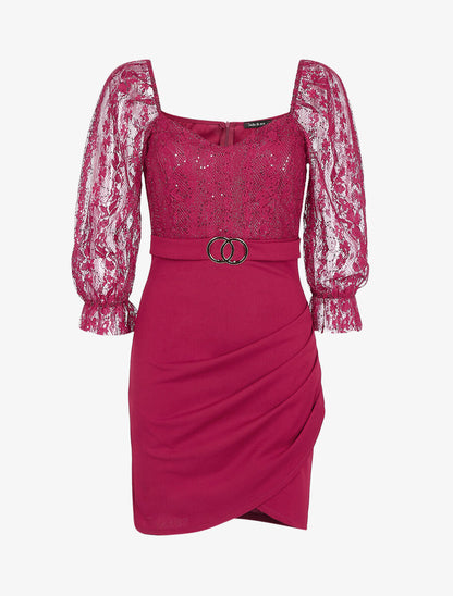 Robe en dentelle et sequins - Bordeaux - 1