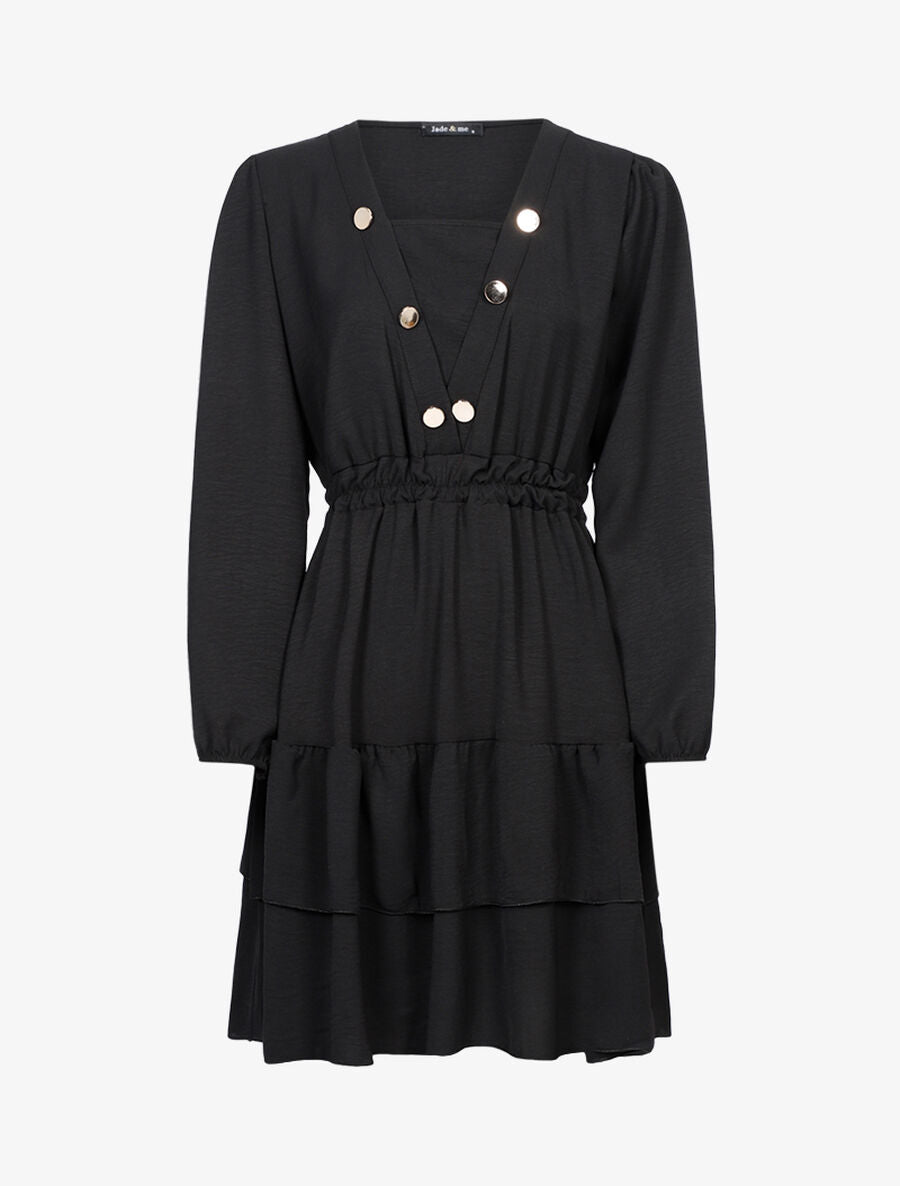 Robe légère à buste boutonné en V - Noir - 1