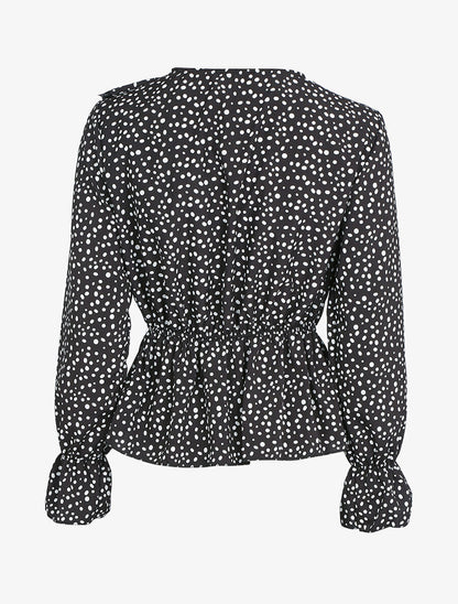 Blouse à jabot imprimé à pois - Noir - 2