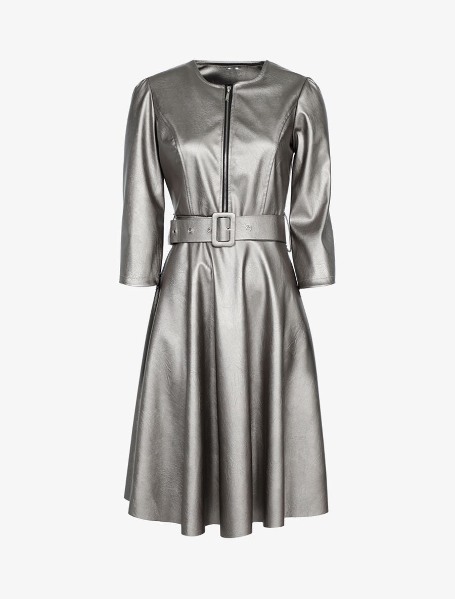 Robe patineuse en simili - Argent - 1