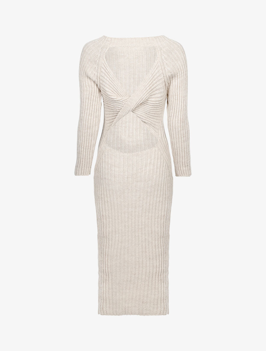 Robe à dos ajouré effet torsadé - Beige - 2