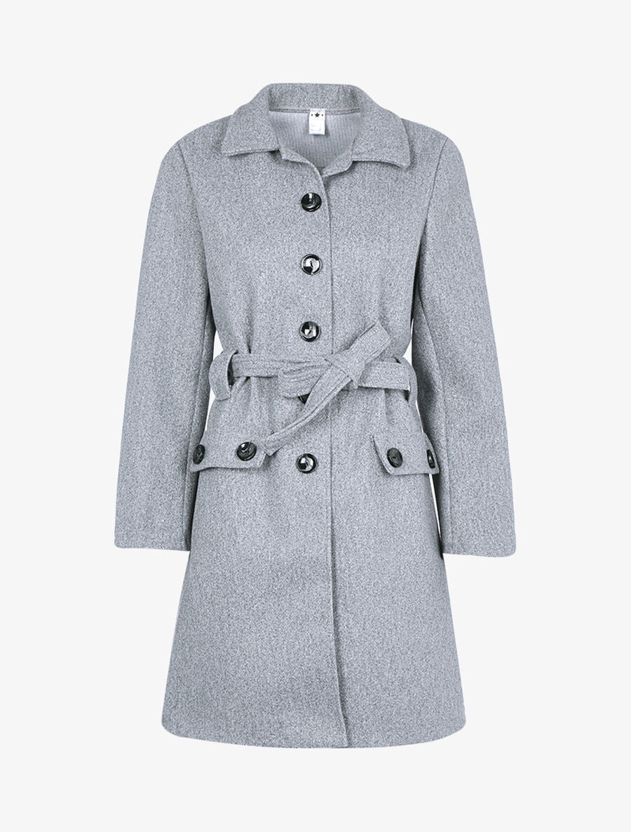 Manteau basique à dos boutonnière - Gris chiné - 1