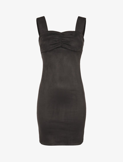 Robe fourreau suédée - Noir - 1