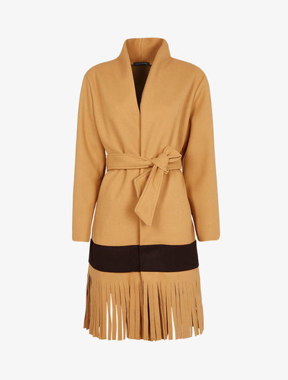 Veste légère ouverte à contraste et franges - Camel - 1