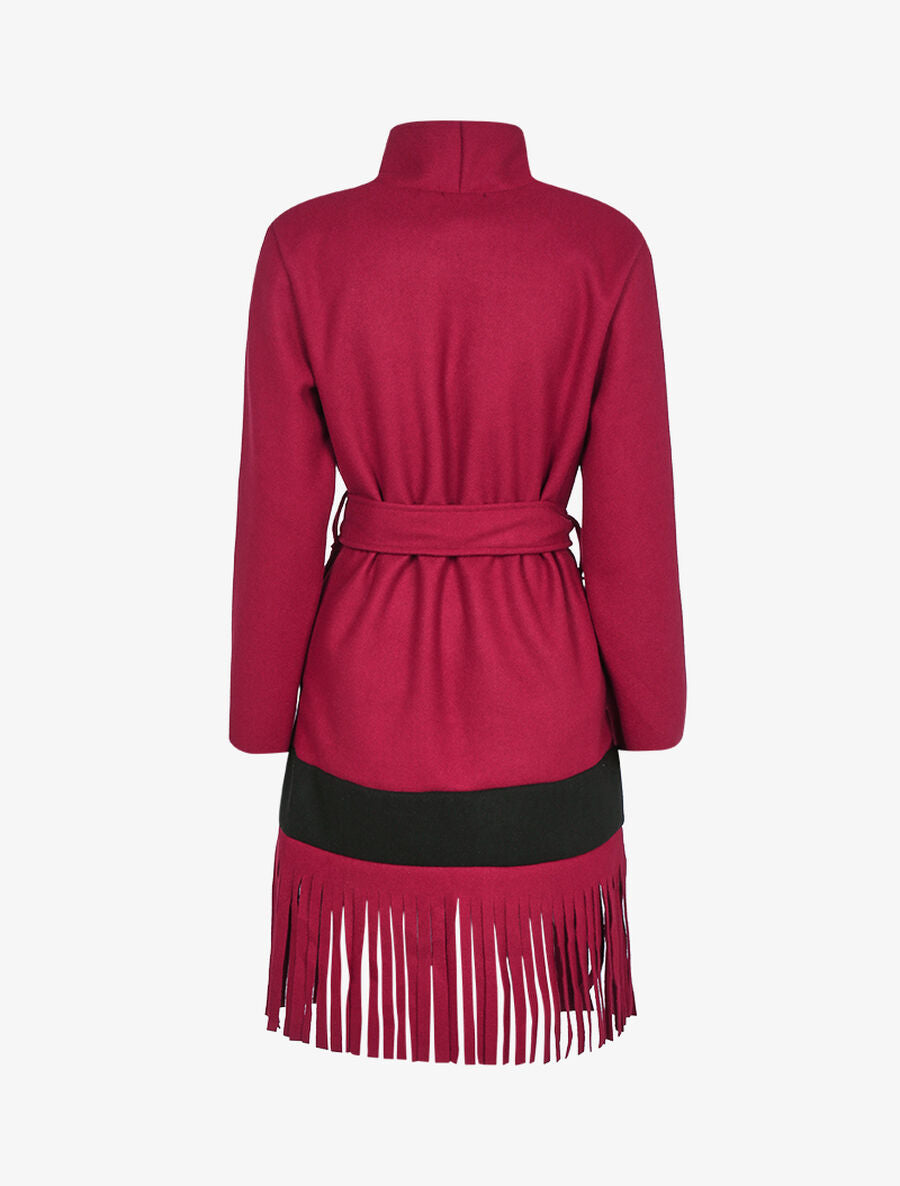 Veste légère ouverte à contraste et franges - Lie de vin - 2