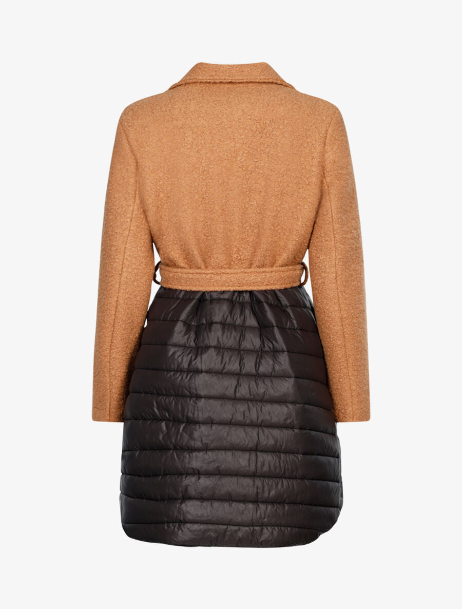 Manteau oversize en laine bouclette et doudoune - Camel/noir - 2