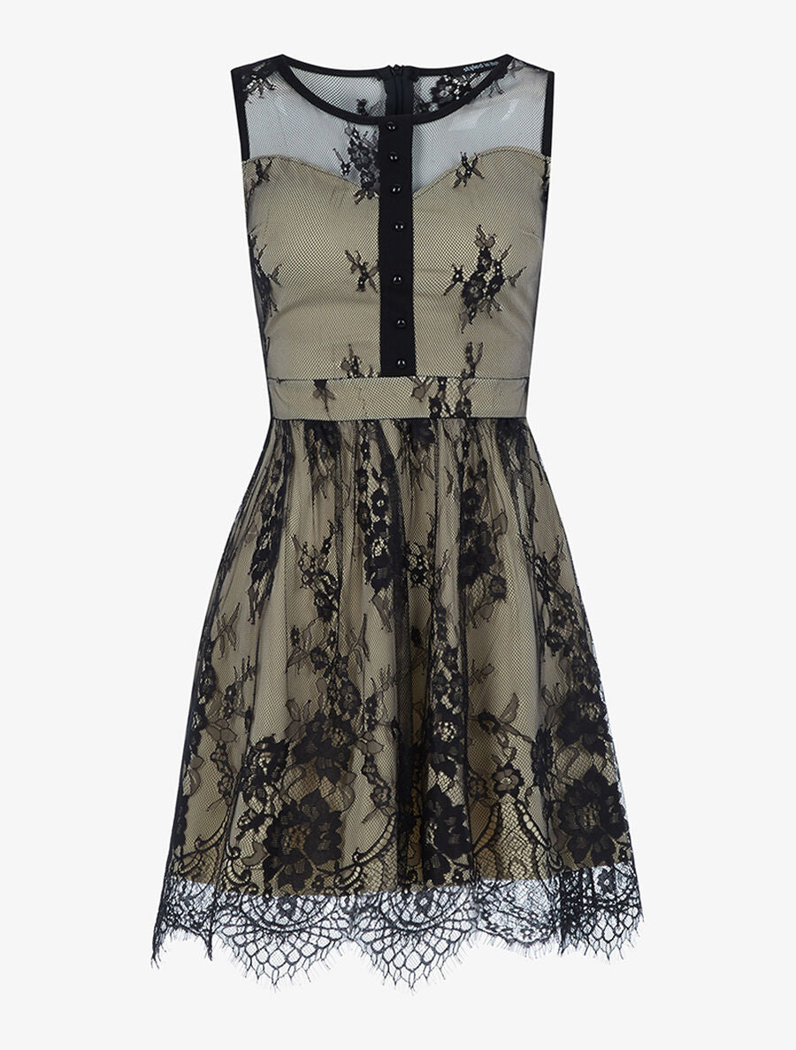 Robe effet dentelle doublé - Beige/noir - 1