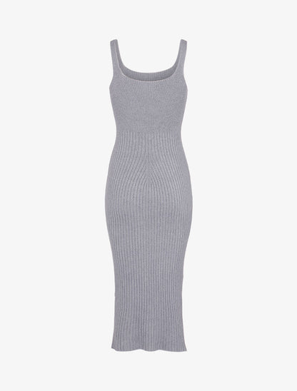 Robe fourreau en maille côtelée - Gris clair - 2