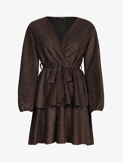 Robe pailletée à bas volanté - Bronze - 1