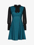 Robe imprimé pied de poule à col lavallière - Bleu - 1