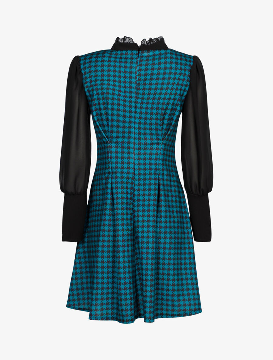 Robe imprimé pied de poule à col lavallière - Bleu - 2