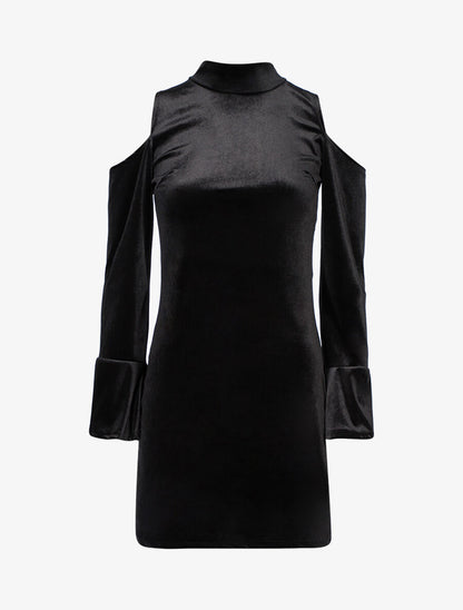 Robe en velours à épaules nues - Noir - 1