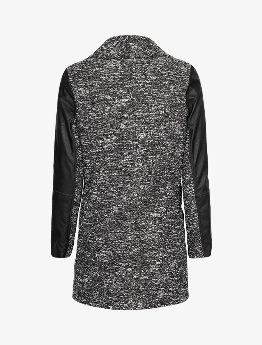 Manteau chiné à détails simili - Noir - 2