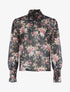 Blouse fleurie à encolure montante - Noir - 1