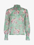 Blouse fleurie à encolure montante - Vert - 1