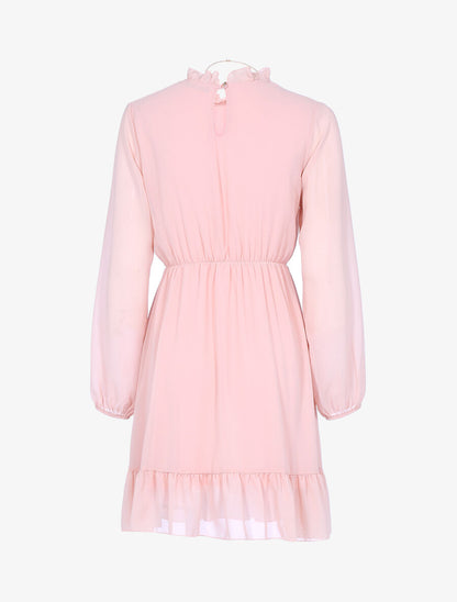 Robe volantée à col montant - Rose - 2