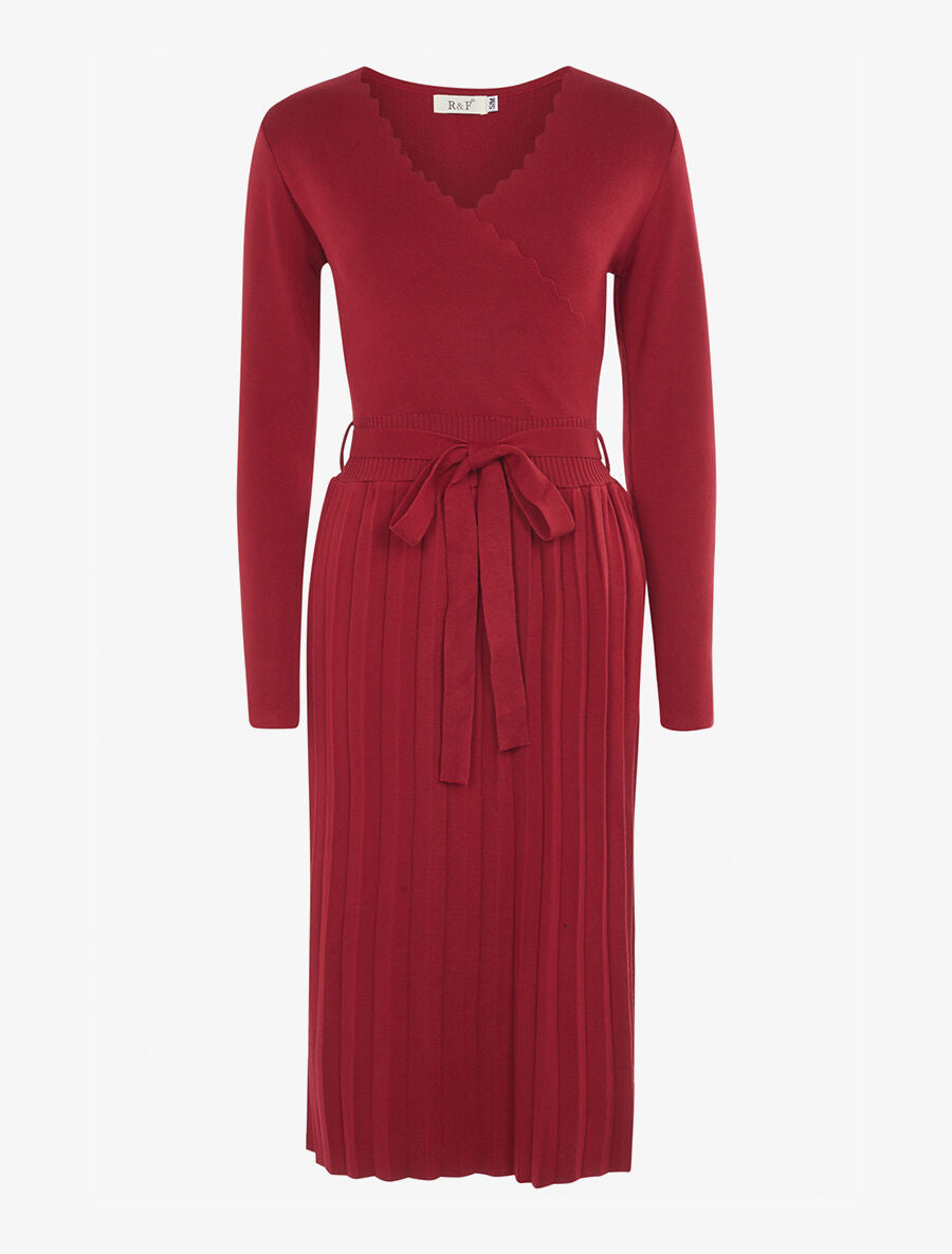 Robe à décolleté festonné - Rouge grenat - 3