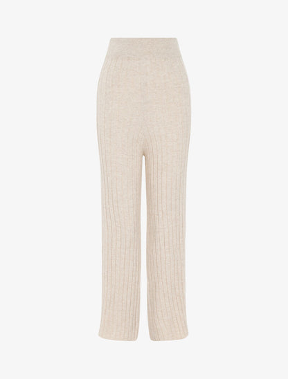 Pantalon en maille côtelée - Beige - 1