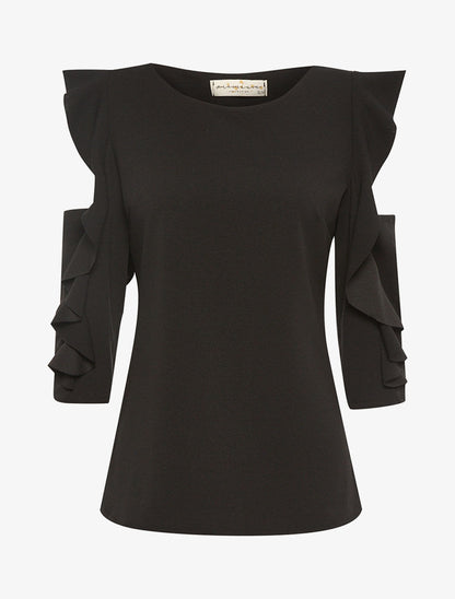 Top bras nus et volantés - noir - 1