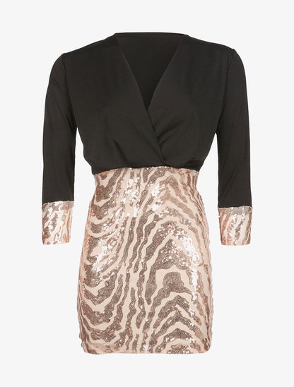Robe bas à sequins - noir/beige - 1