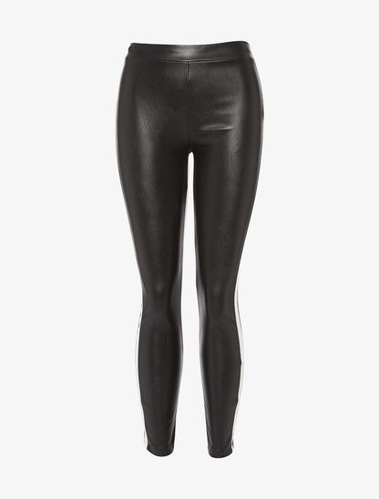 Legging en simili bande blanche - noir - 3